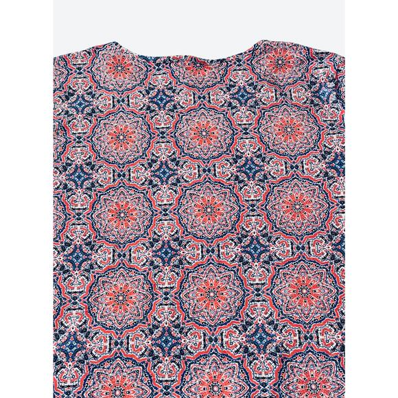 CATHY 3/4 SLEEVE ROUND NECK BLOUSE, WOMENS, L, PINK, BLUE, WHITE GEOMETRIC - Picture 6 of 12